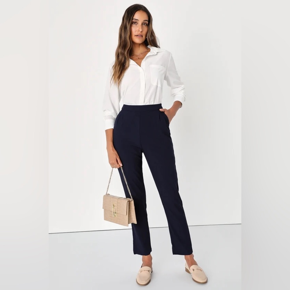 Kick it Navy Blue High-Waisted Trouser Pants